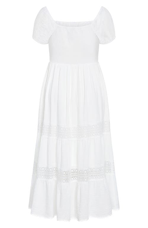 City Chic Haven Lace Inset Puff Sleeve Midi Dress In White