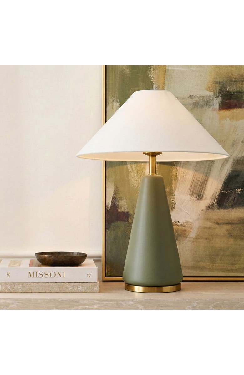 Brightech Dawn 19" Green Matte LED Table Lamp with Ivory Cotton Cone Shade and Brass Base, Alternate, color, Green