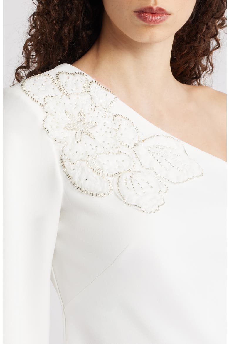 One-Shoulder Scuba Cocktail Dress, Alternate, color, IVORY