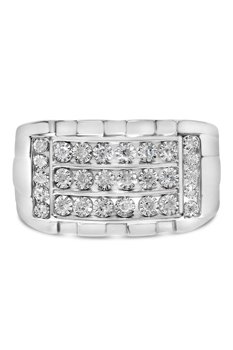 Men's Silver 1/4 Cttw Diamond Three Row Channel Band Ring, Main, color, Silver