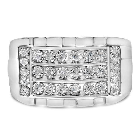 Silver 1/4 Cttw Diamond Three Row Channel Band Ring