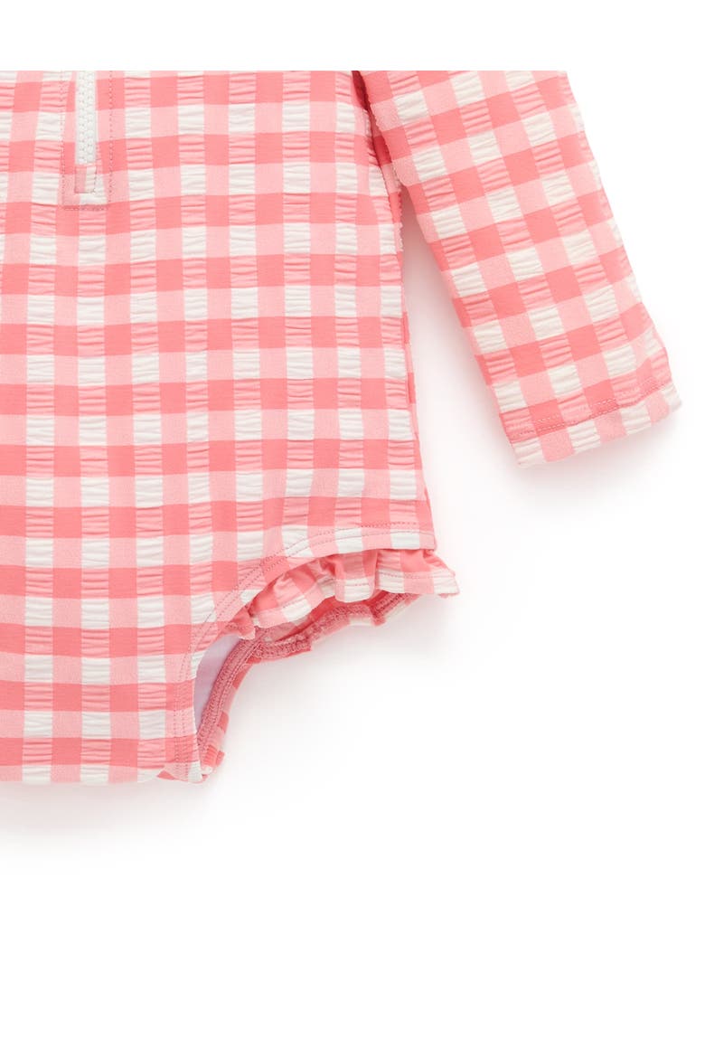 Printed Frilly Longsleeve Swimsuit, Alternate, color, Pomegranate Gingham