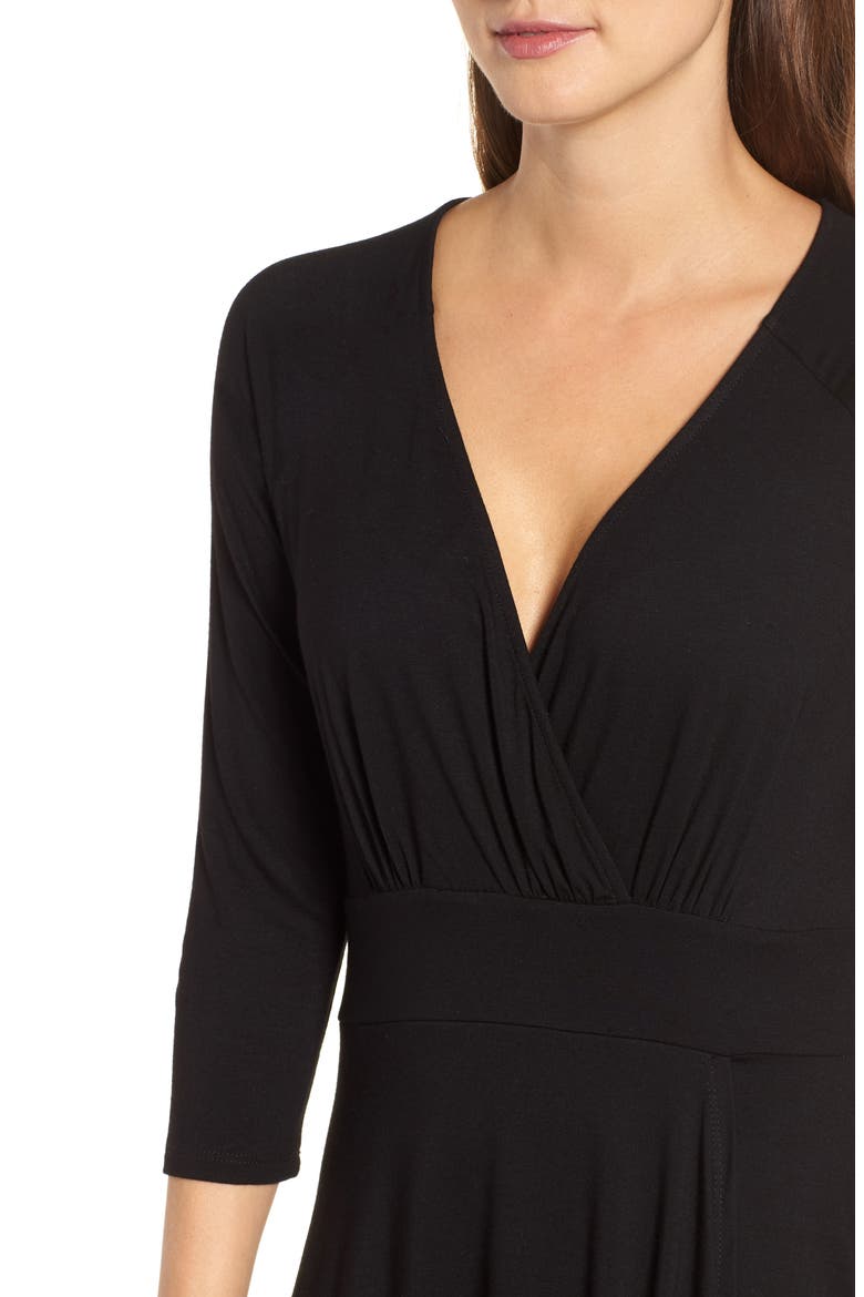 Faux Wrap Drape Dress, Alternate, color, BLACK