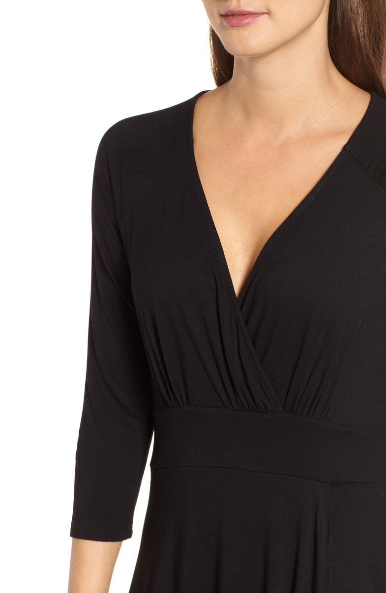 Karen Kane Faux Wrap Drape Dress, Alternate, color, Black