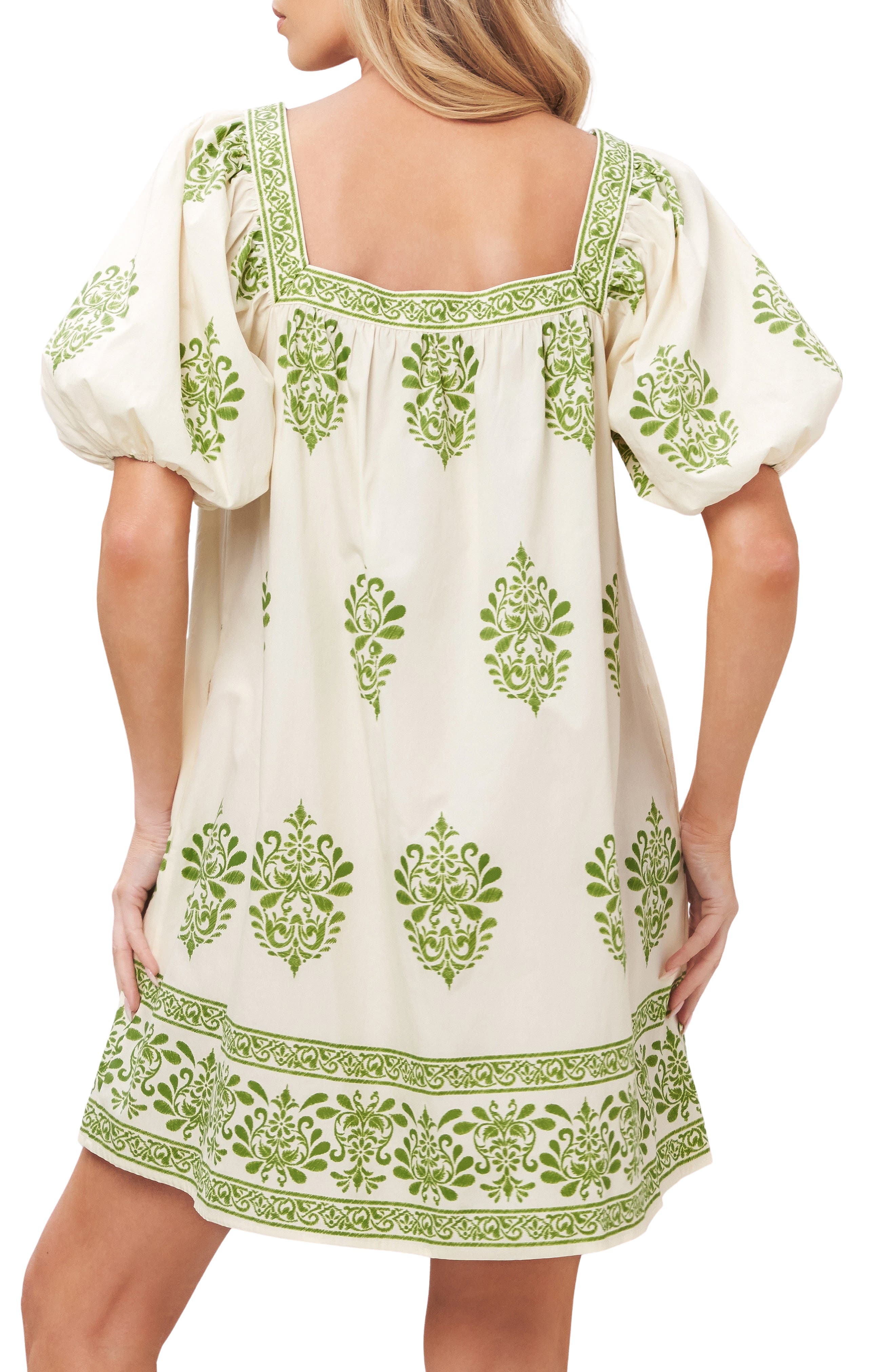Puff Sleeve Button Front Cotton Minidress - image 2
