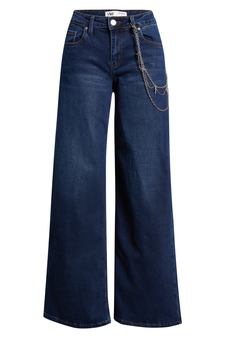 Joey Baggy Wide Leg Jeans with Chain Accent, Alternate, color, DARK BLUE