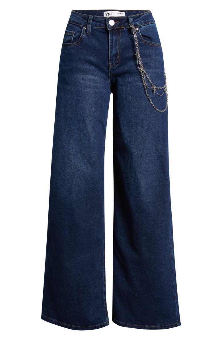 YMI Joey Baggy Wide Leg Jeans with Chain Accent, Main, color, Dark Blue