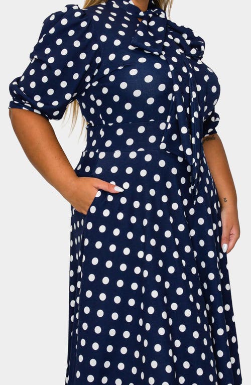 L I V D Breken Tie Neck Flare Dress In Blue