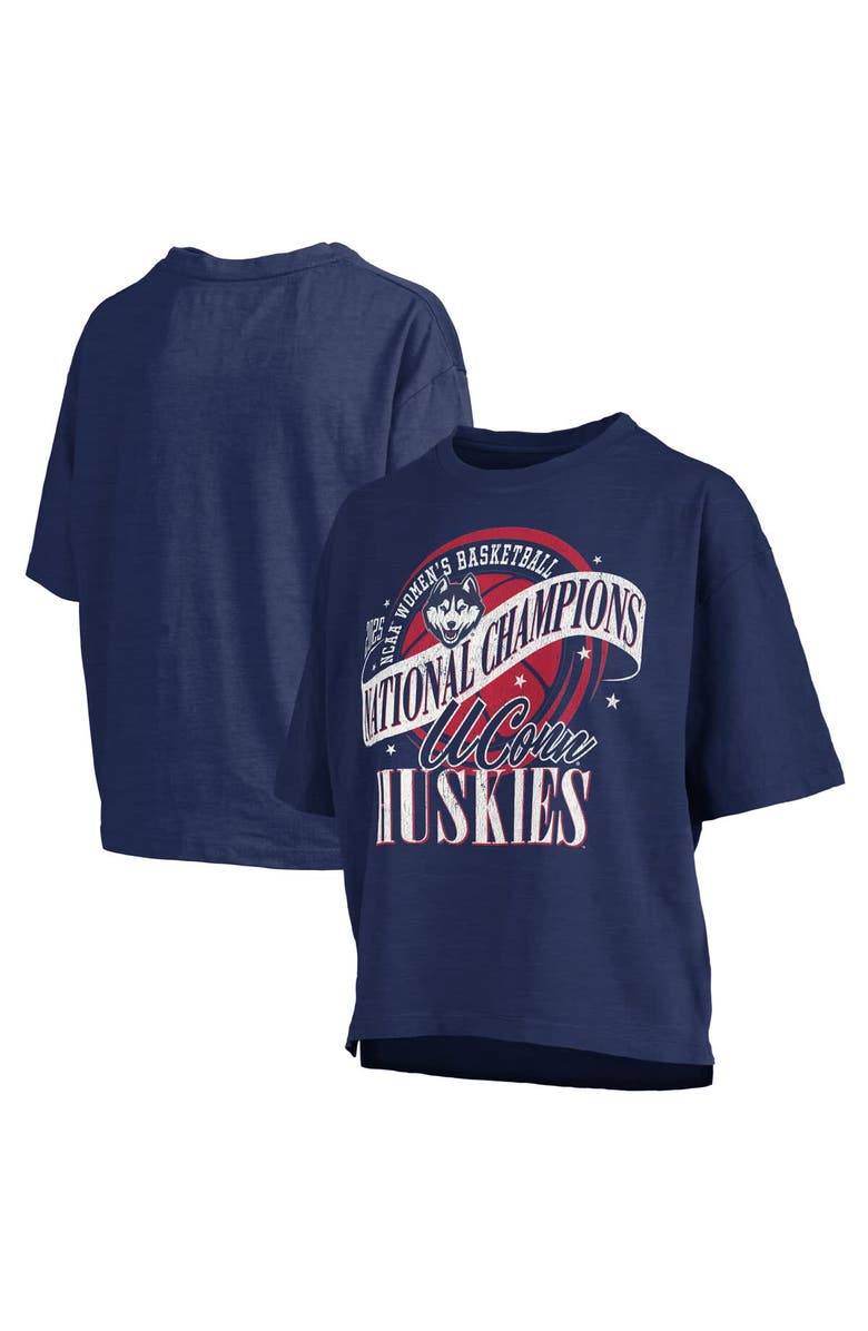 PRESSBOX Women's Pressbox Navy UConn Huskies 2025 NCAA Women's Basketball National Champions World Ball Oversized Slub T-Shirt, Main, color,