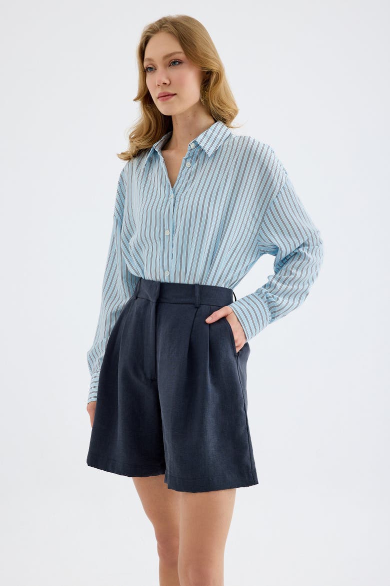 Vionne Oversized Striped Viscose Shirt, Main, color, Blue