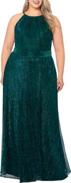 Betsy & Adam Metallic Crinkle A-Line Gown