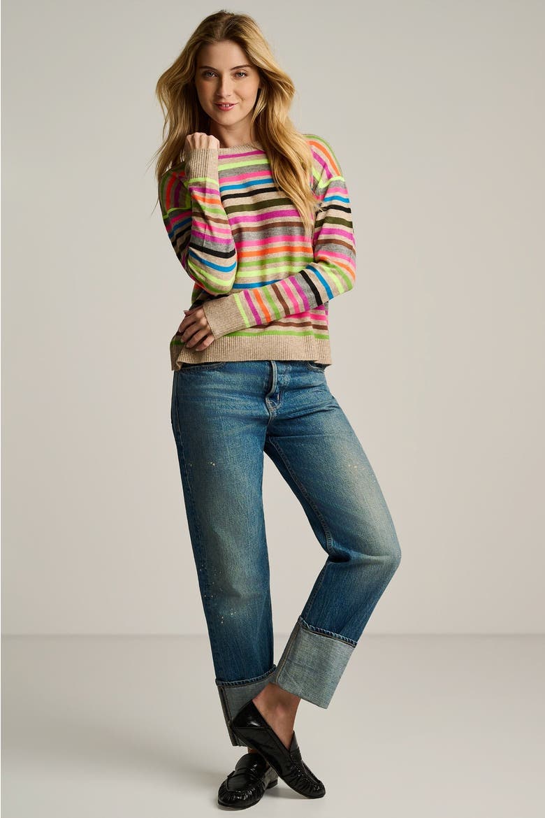 Hype The Stripe Sweater, Alternate, color, Oat Multi Stripe