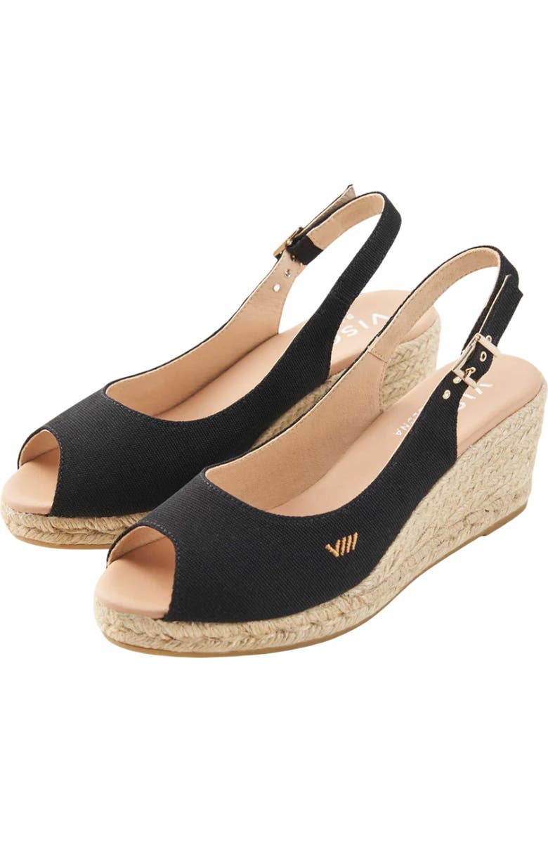 VISCATA Gavina Canvas Espadrille Sandal Wedges, Alternate, color, Black