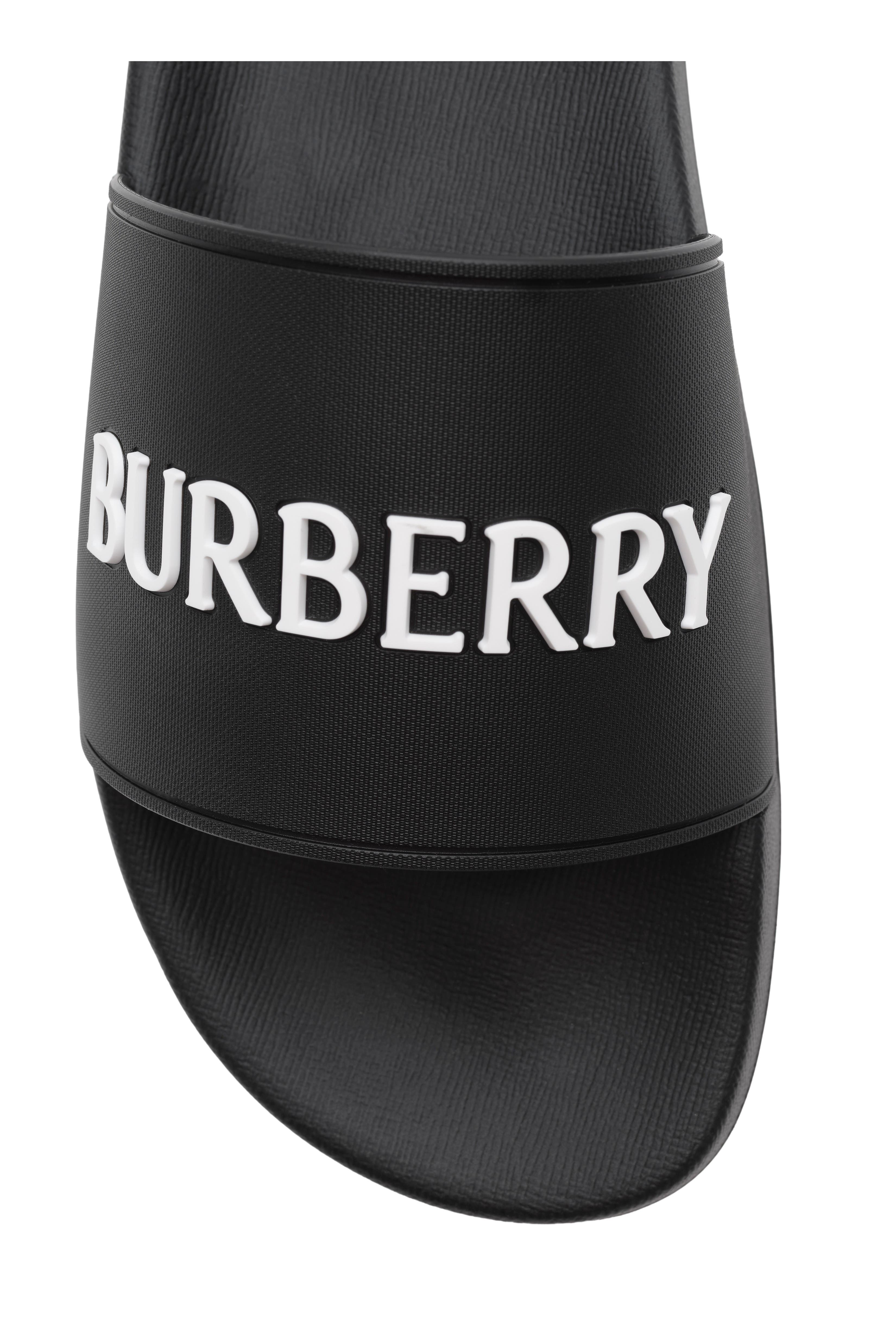 Burberry Logo Slides, Alternate, color, Black/White