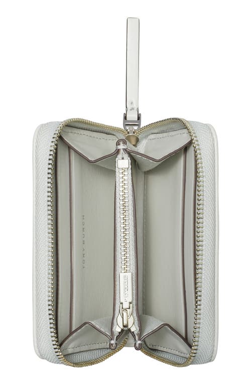 Tory Burch Small Kira Diamond Quilted Leather Zip Wallet In White