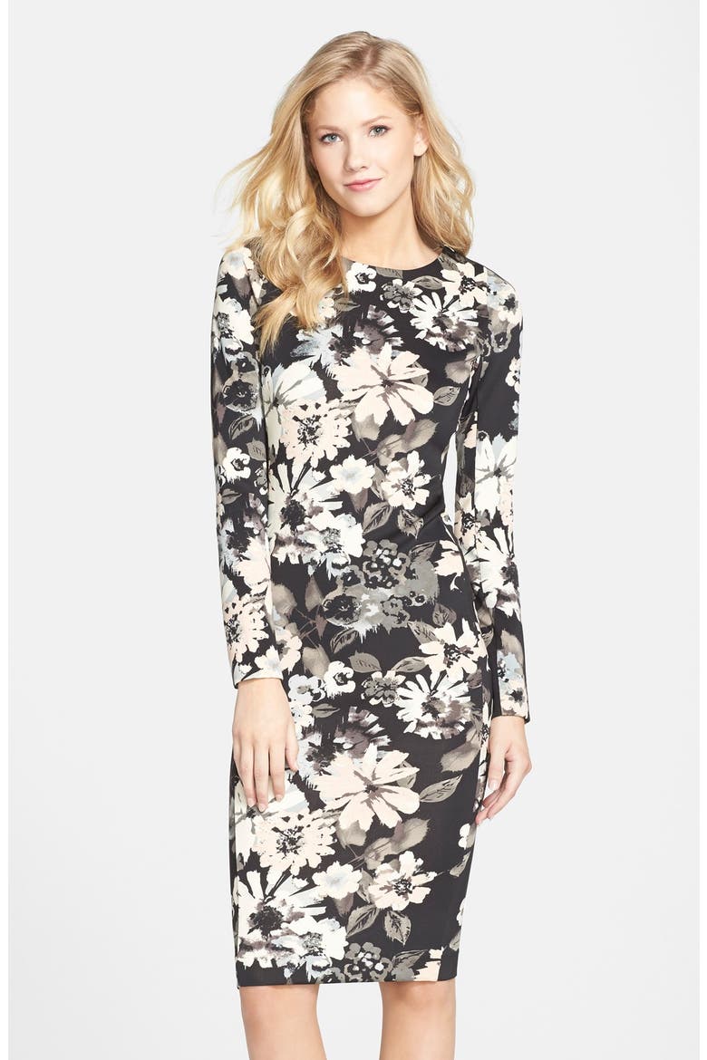 Print Scuba Midi Dress (Nordstrom Exclusive), Main, color, BLACK/ PINK