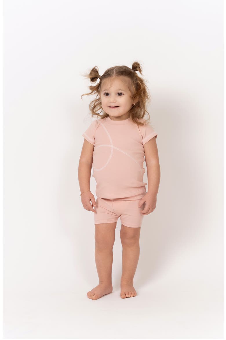 Spiral Stitch Cotton Knit T-Shirt & Shorts Set, Alternate, color, PALE PINK