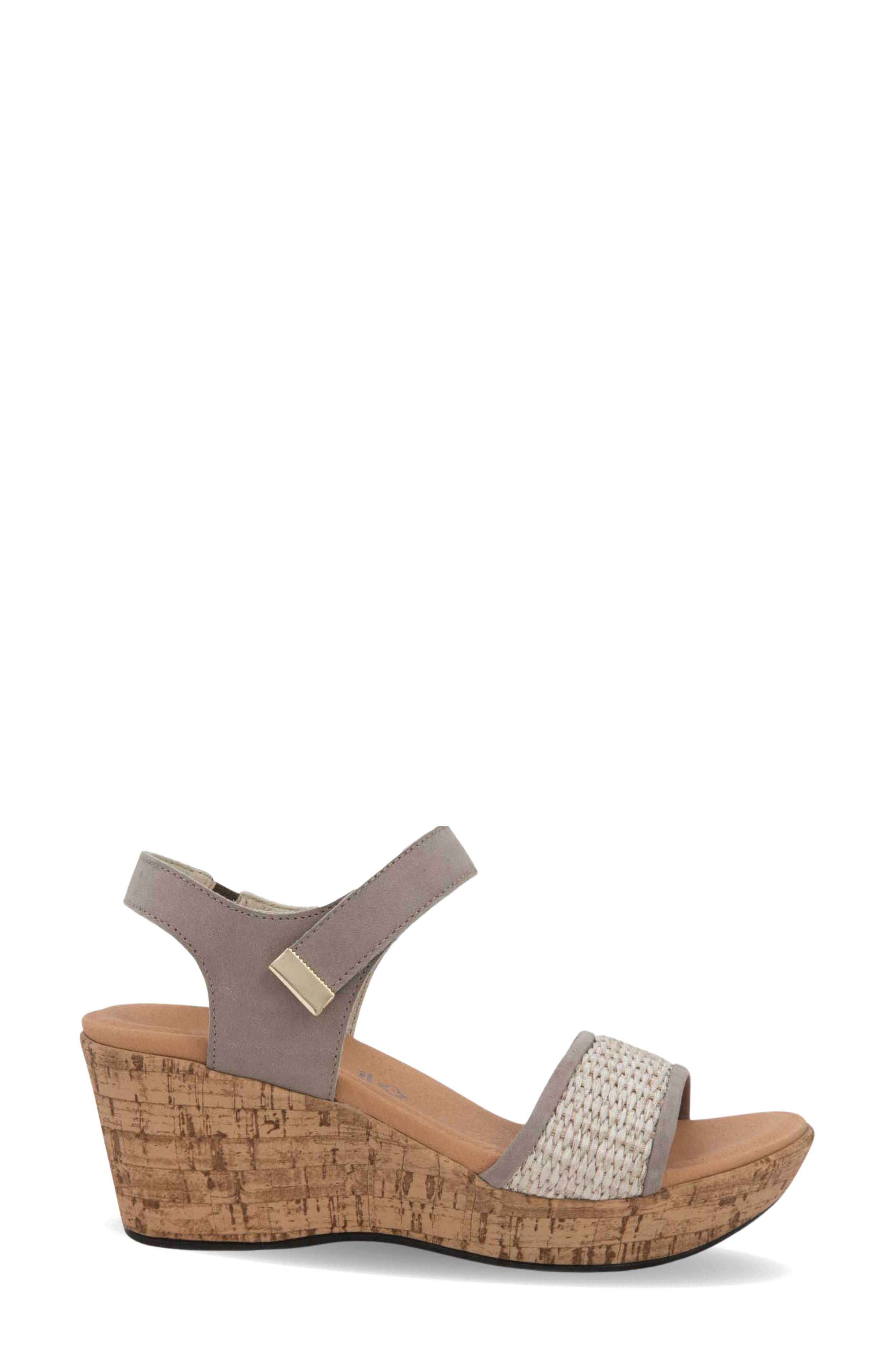 Naot Summer Wedge Sandal, Alternate, color, Stone Nbk W/ Raffia