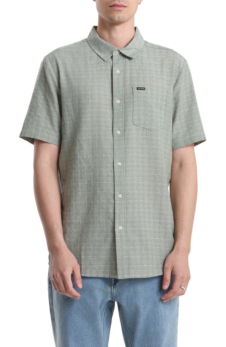 Volcom Bankstone II Short Sleeve Button-Up Shirt, Main, color, Brolive