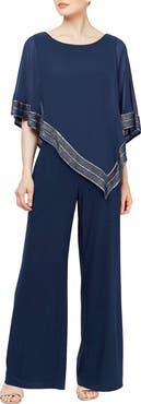 SL FASHIONS Foil Trim Asymmetric Popover Capelet Jumpsuit