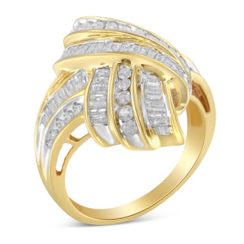 10K Gold Over Silver 1.0Cttw Diamond Knot Channel Statement Ring