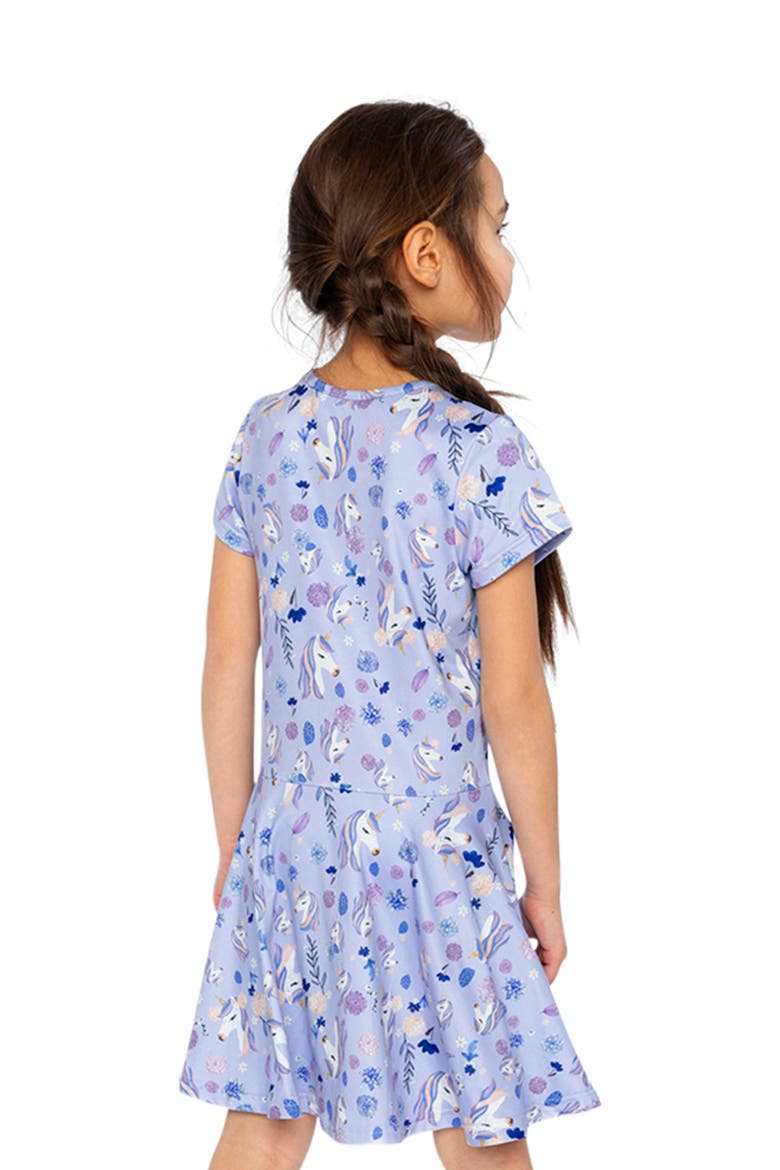 Short Sleeve Unicorn Drop Waist Dress, Alternate, color, Purple Unicorn Print