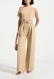 Manière De Voir Valerie Tailored Off Shoulder Jumpsuit With Belt