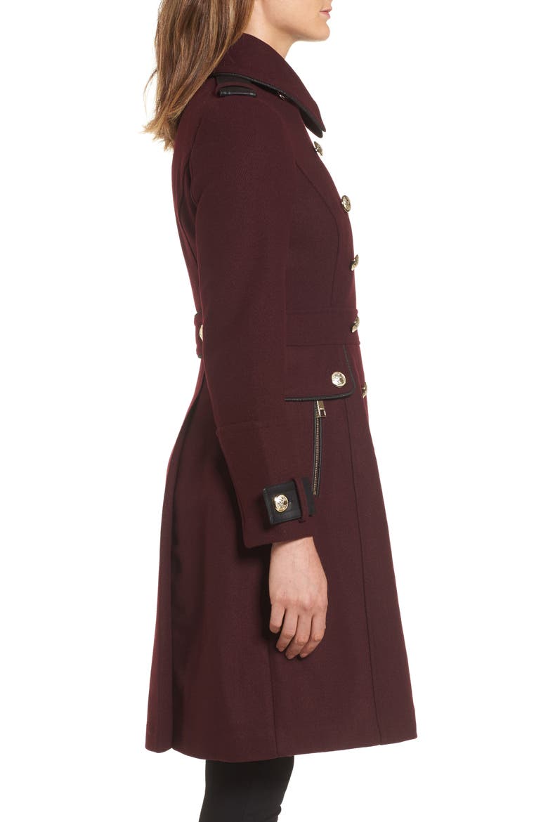 Wool Blend Military Coat, Alternate, color, RUM RAISIN