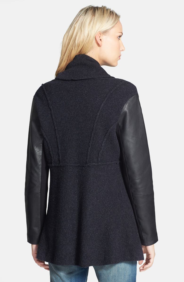 Eileen Fisher Leather Sleeve Merino Lambswool Jacket, Alternate, color,