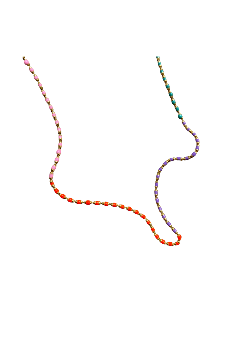 Sterling Silver Enamel Mine Beaded Colourful Rainbow Necklace, Main, color, Gold