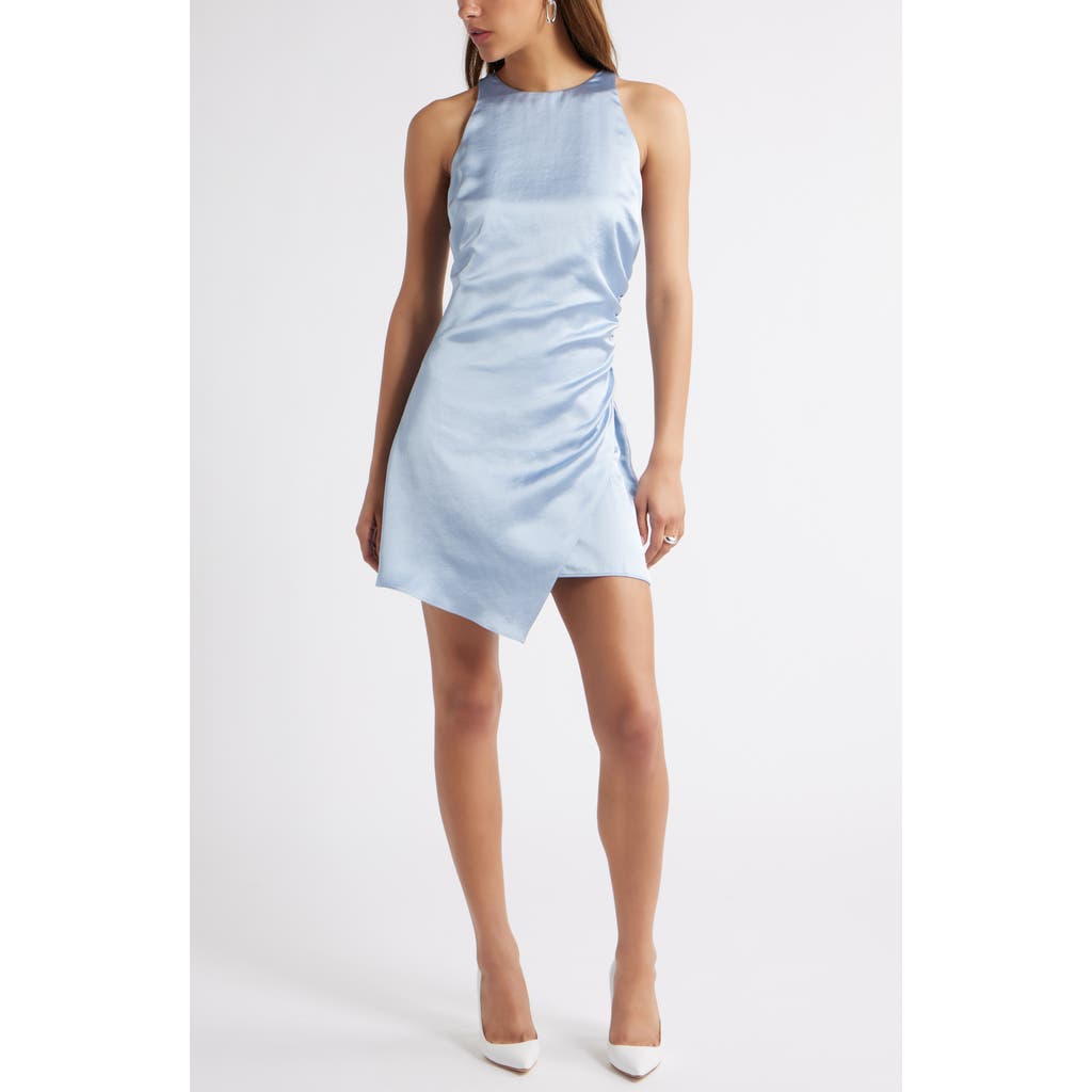 Open Edit Sleeveless Ruched Satin Minidress In Blue