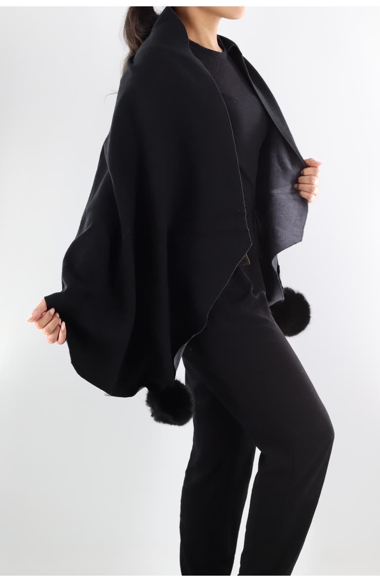 La Fiorentina Two Tone Scarf with Faux Fur Poms, Alternate, color, Black