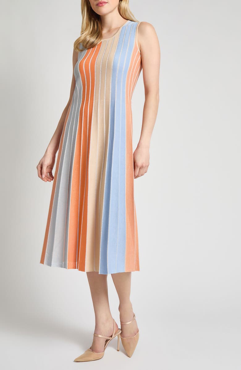 Misook Stripe Sleeveless Midi Dress, Main, color,