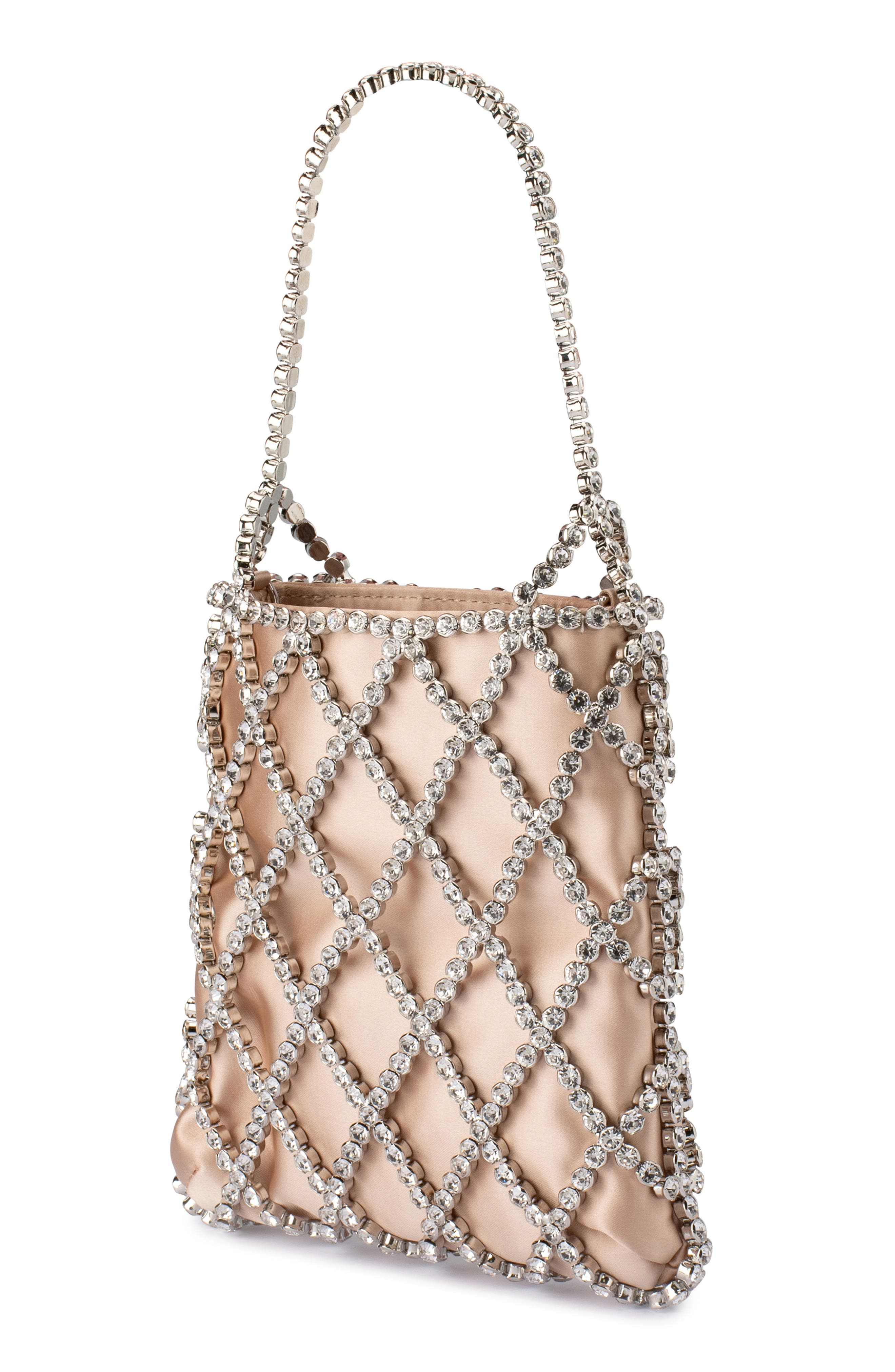 Olga Berg Kit Crystal Cage Top Handle Bag, Alternate, color, Natural