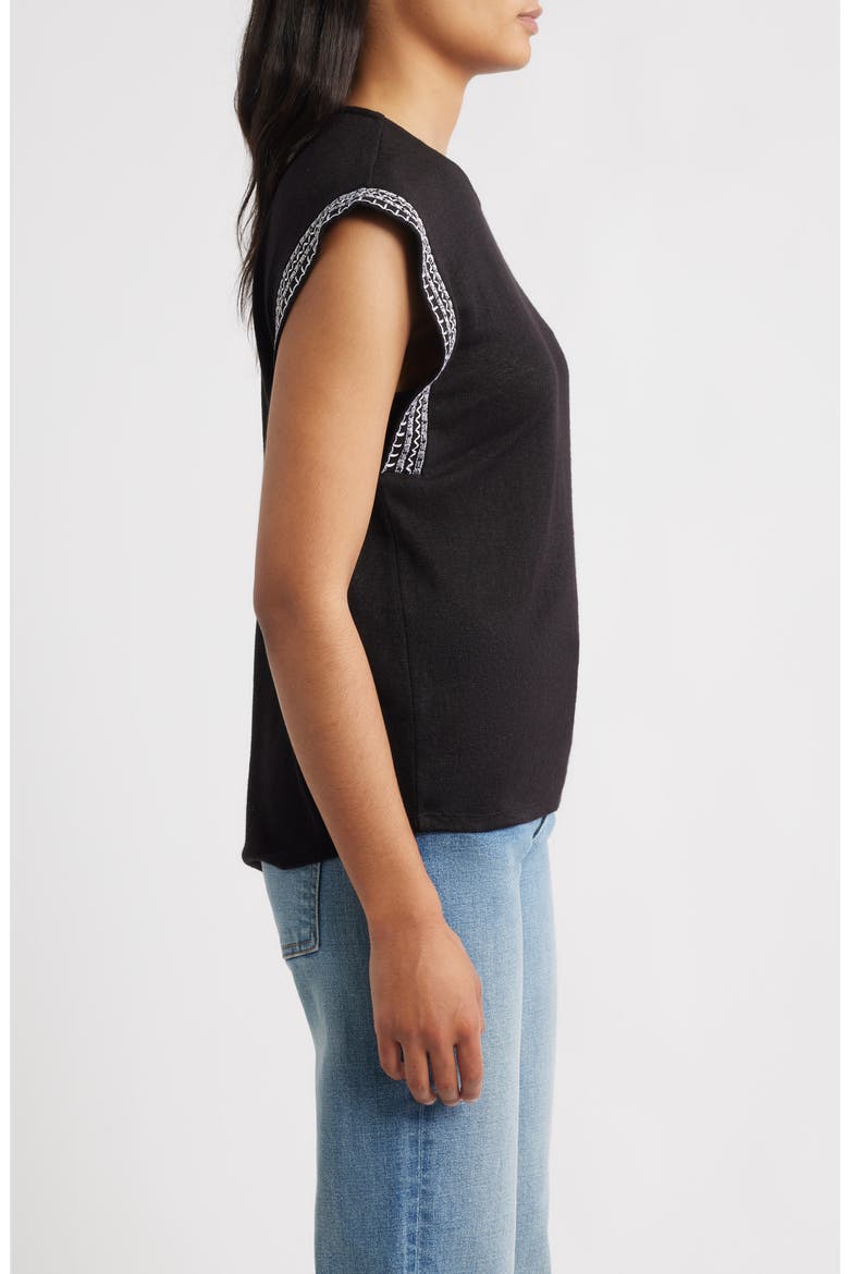 Caty Embroidered Sleeve Knit Top, Alternate, color, BLACK/CREAM