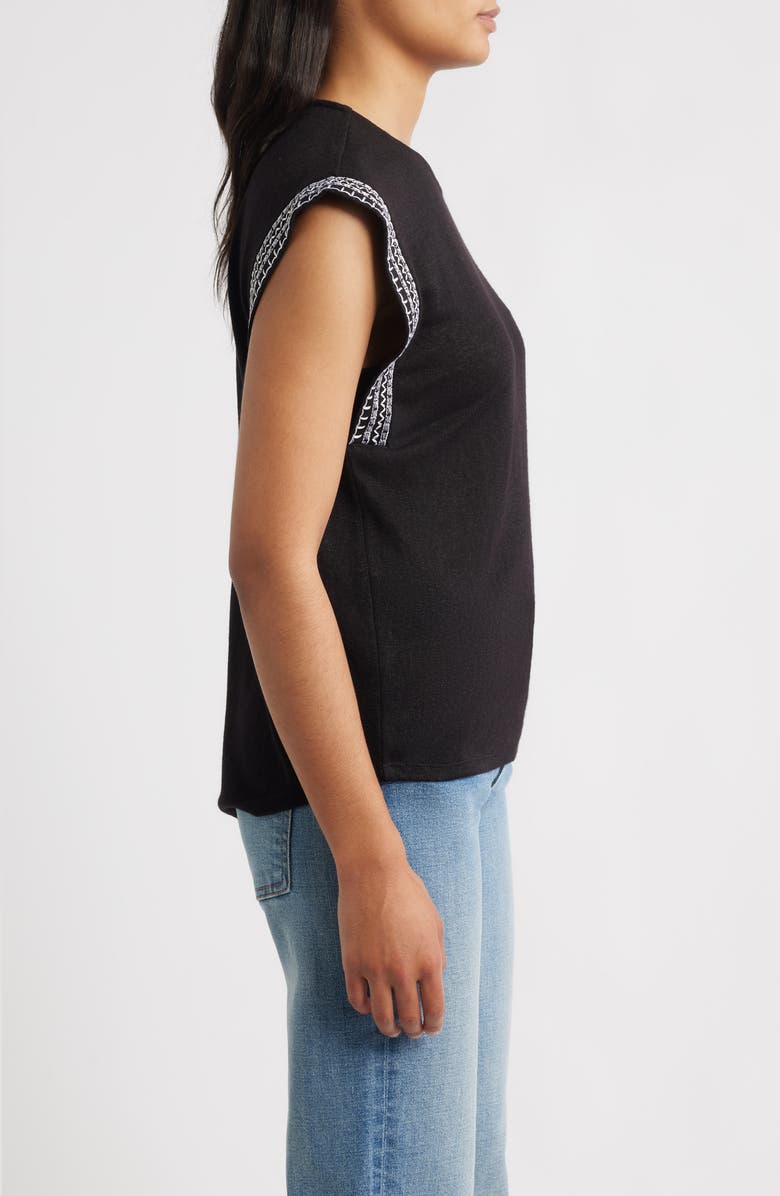 Bobeau Caty Embroidered Sleeve Knit Top, Alternate, color, Black/ Cream