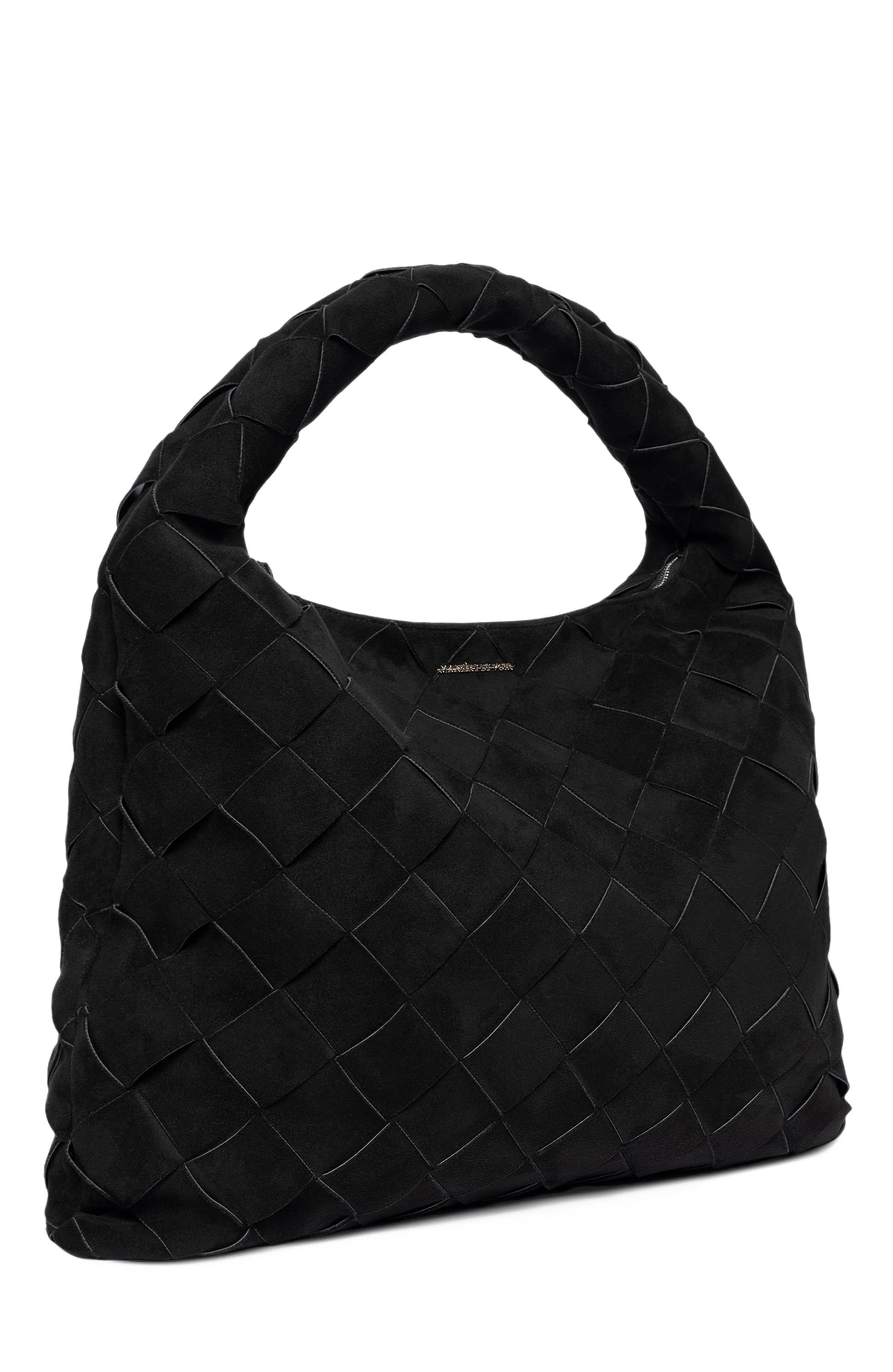 Manière De Voir Aubin Suede Woven Hobo Bag, Alternate, color, Black