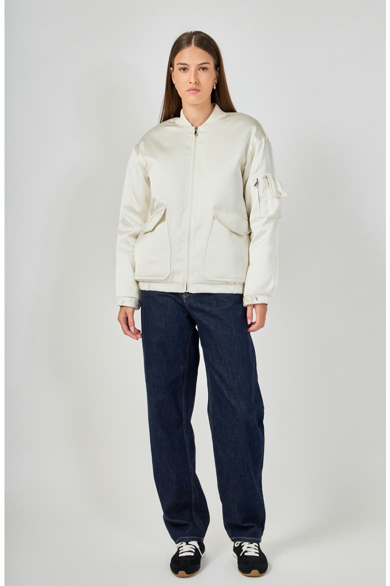 Satin Bomber Jacket, Alternate, color, IVORY