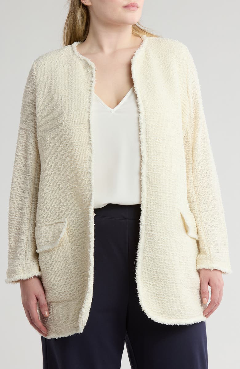 MAX STUDIO Frayed Trim Longline Cardigan, Main, color, Cream Knitted Tweed
