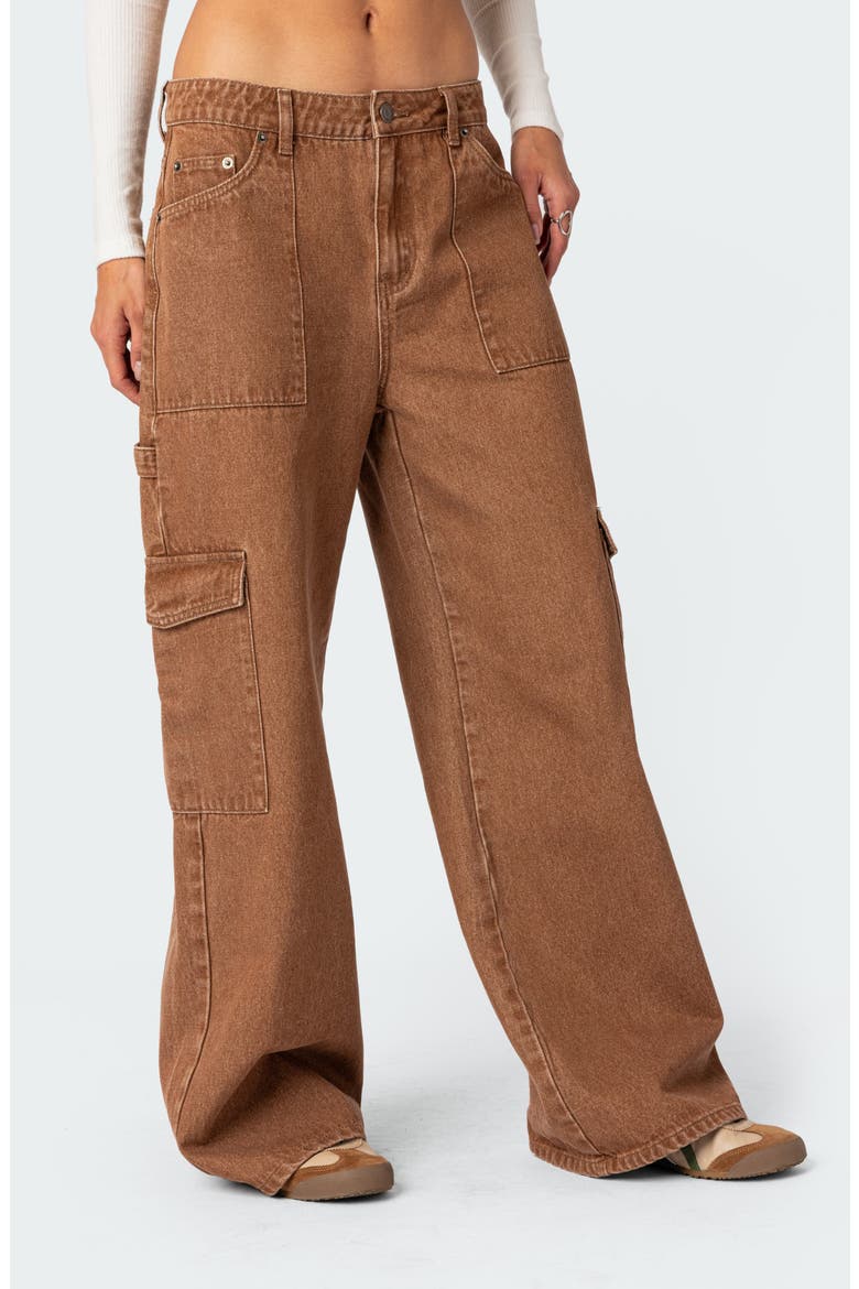 Stonewash Mid Rise Rigid Cargo Jeans, Alternate, color, BROWN-WASHED