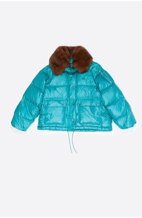Bimba Y Lola Short Down Jacket With Fur Collar Adjustable Hem In Blue