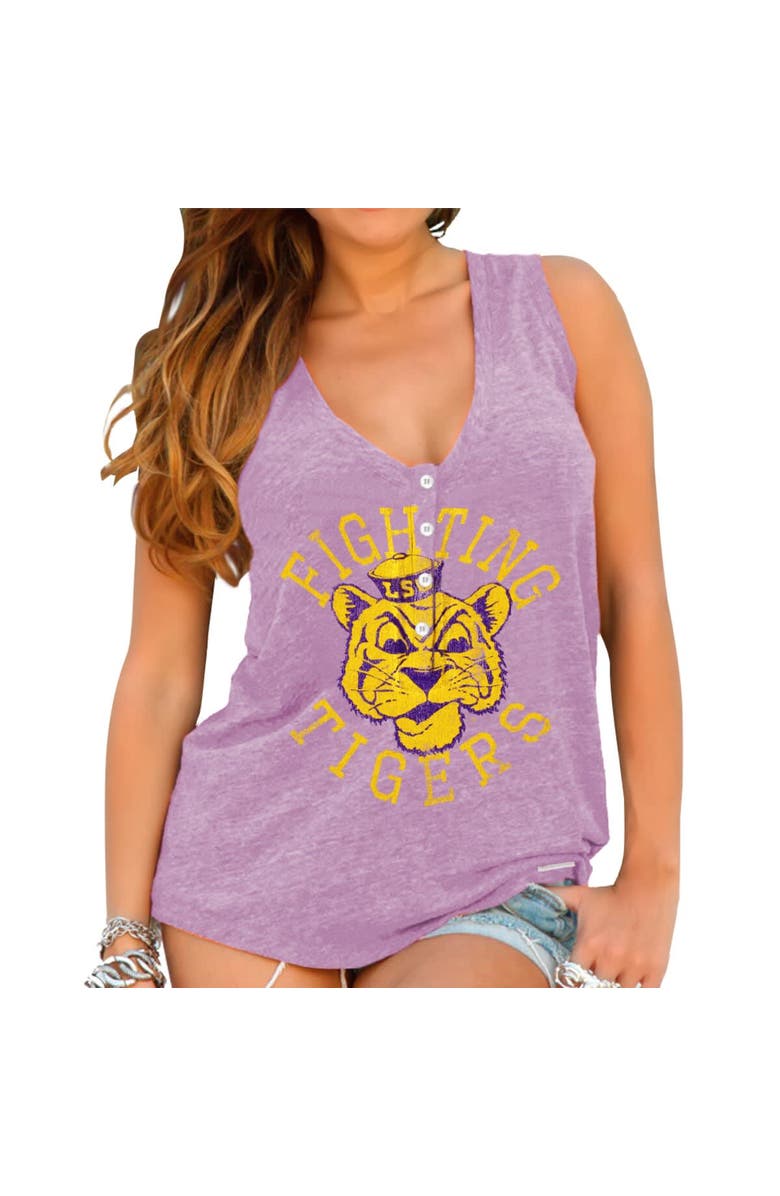 Retro Brand Women's LSU Tigers Original Retro Brand Purple Relaxed Henley Tank Top, Main, color, 