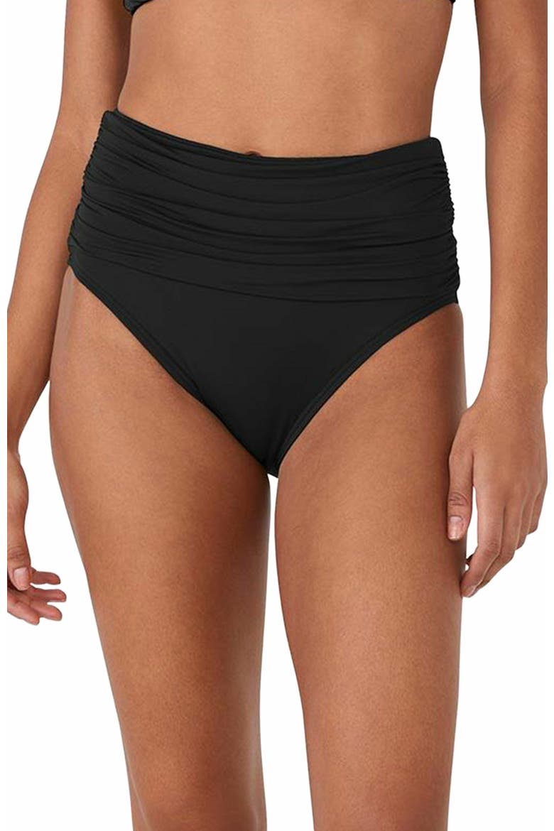 Shirred High Waist Bikini Swim Bottom, Main, color, Black