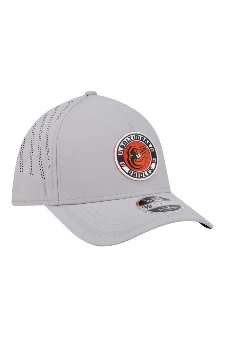 Men's New Era Gray Baltimore Orioles Patch 39THIRTY A-Frame M-Crown Perforated Flex Hat, Alternate, color, Gray