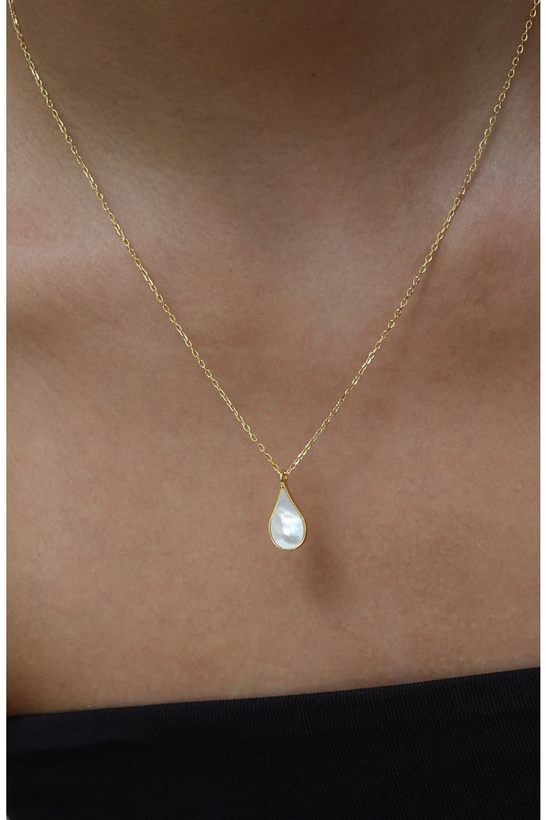 Elongated Mother-of-Pearl Teardrop Pendant Necklace, Alternate, color, GOLD
