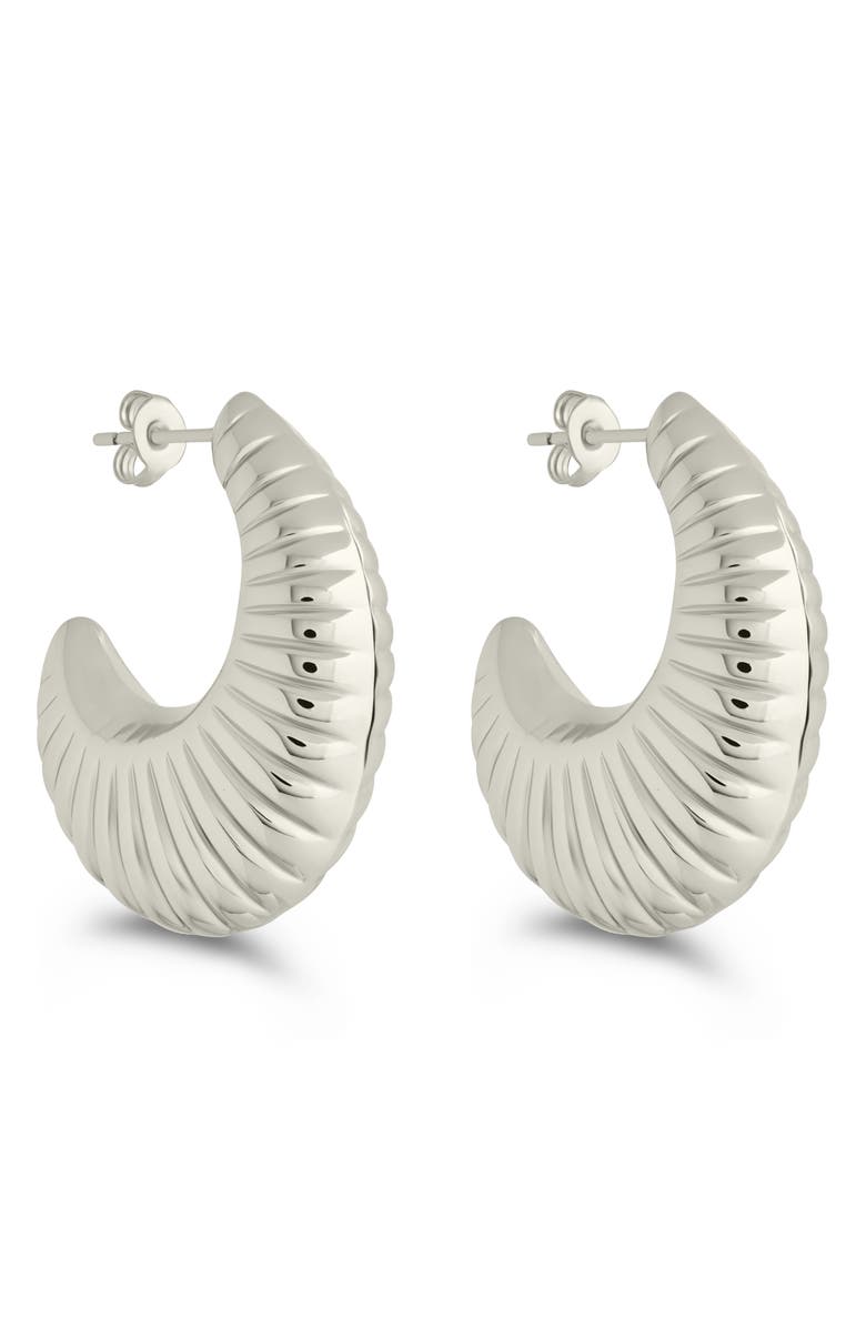 Sterling Forever Flora Ribbed Huggie Hoop Earrings, Main, color,