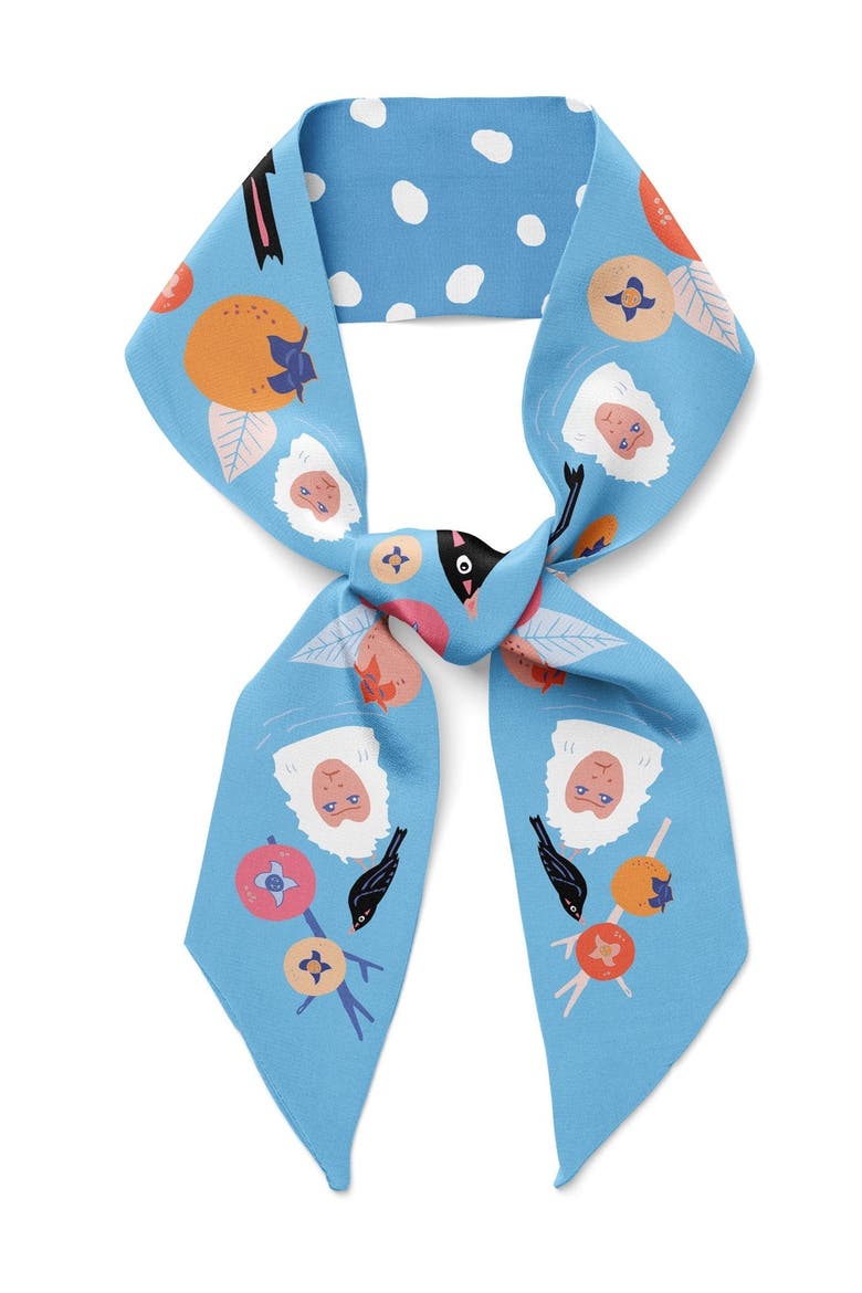 Snow Monkey and Persimmons Twilly Ribbon Scarf, Main, color, Multicolor