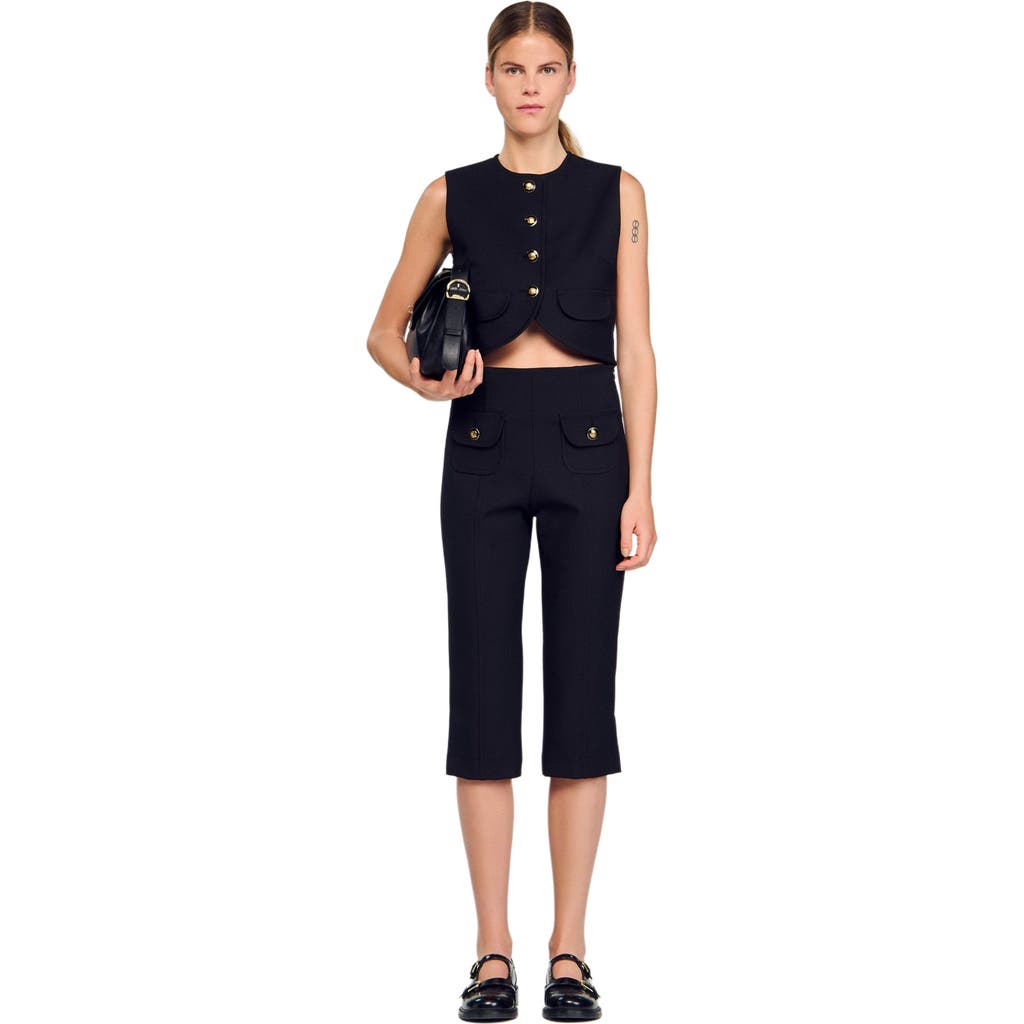 Sandro Decorative Buttoned Crop Top In Animal Print