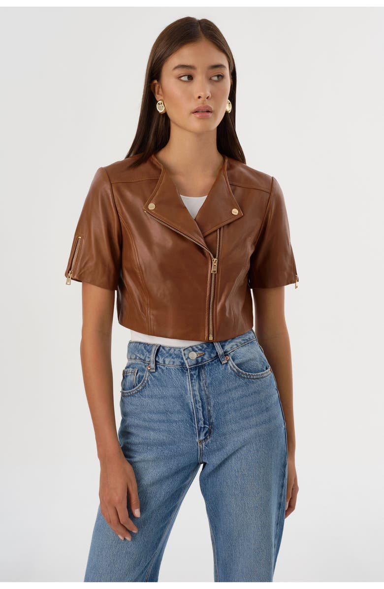LAMARQUE Kirsi Gold | Cropped Biker Jacket, Main, color, Luggage