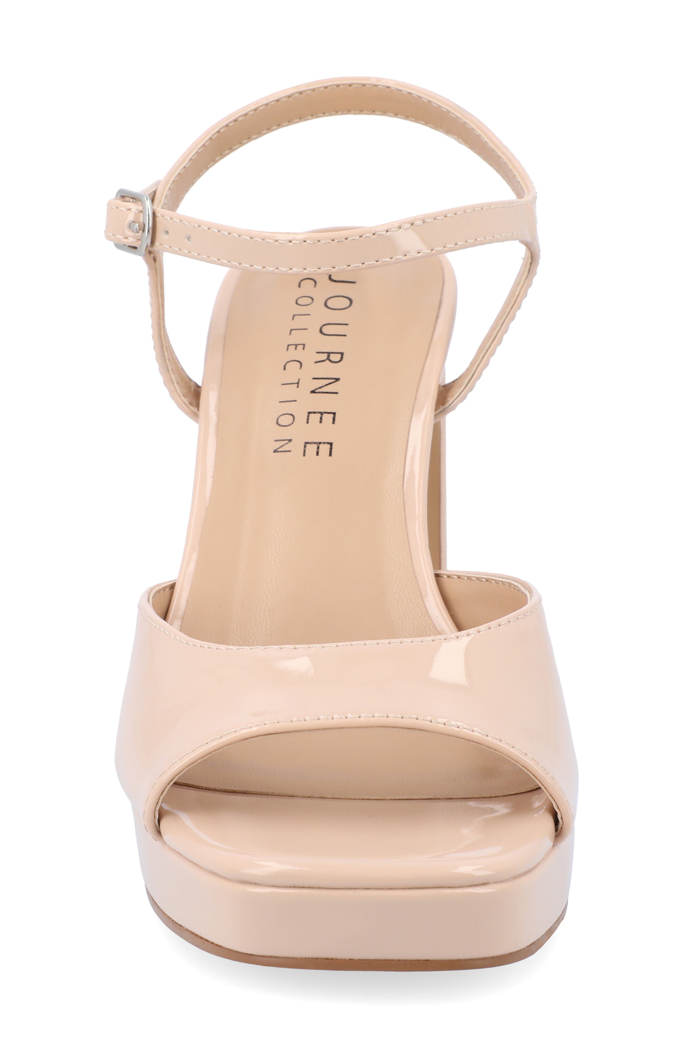Journee Collection Ziarre Patent Block Heel Sandal, Alternate, color, Nude
